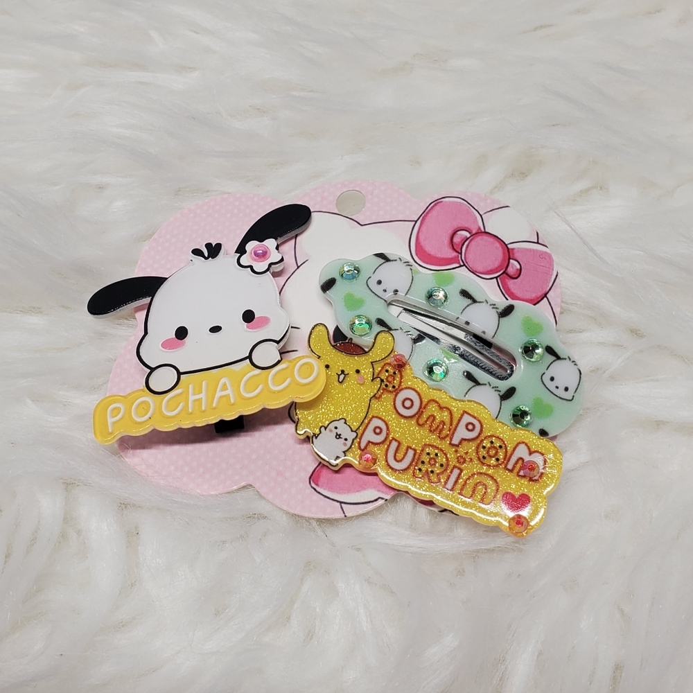 💖10 FOR 20💖Sanrio Pochacco and Pompom Purin Hair Clips - Pink and Yellow